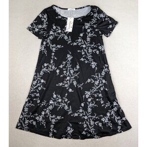SHEROSA - WOMEN'S BLACK FLORAL PRINT T-SHIRT DRESS - POCKETS - SIZE M